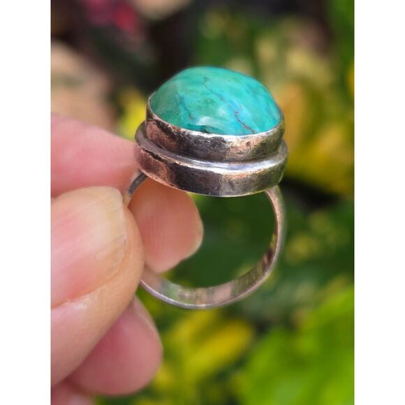 Vintage Sterling Silver Oval Turquoise Modernist Ring Size 6.75 - Picture 3 of 9